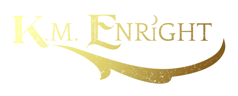 Gold K.M. Enright logo featuring stylized lettering and an elegant sweeping flourish beneath the name.